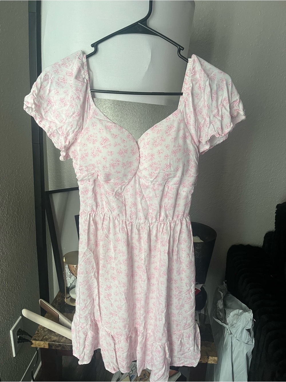 Women's Pink Floral Short Sleeve Babydoll Dress